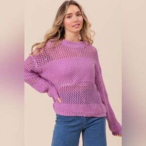 BiBi Openwork Long Sleeve Knit Top